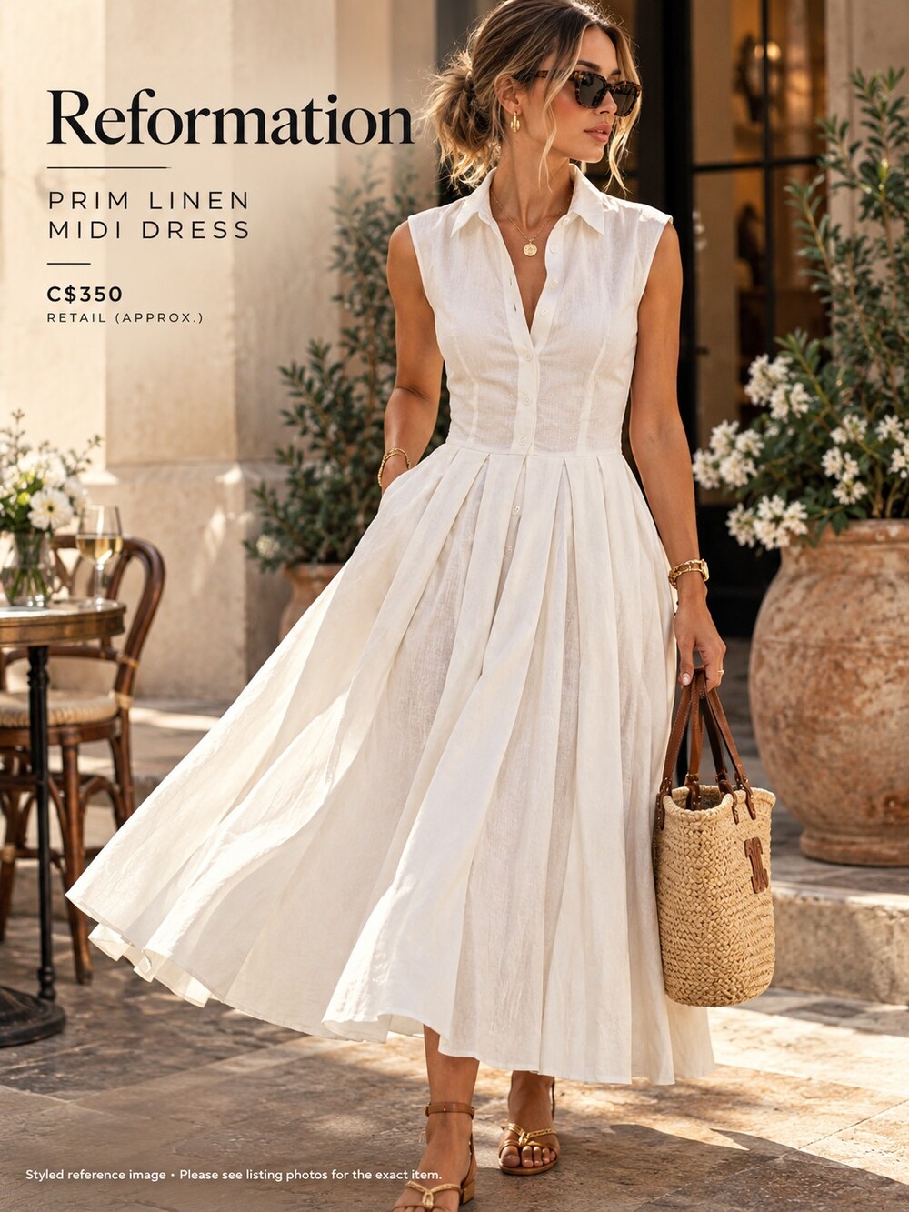Reformation White Linen Midi Shirt Dress Size 4 b61
